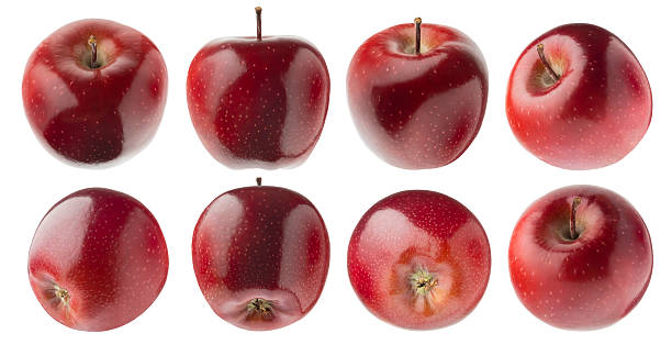 istock Fresh red apples rich collection - whole glossy red apples with tail, different sides, isolated on white background. Studio shot. Summer natural healthy food, fruits as design elements. 2227888632