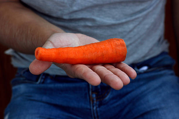 istock carrot in hand, man holding carrot in hand 2227895134