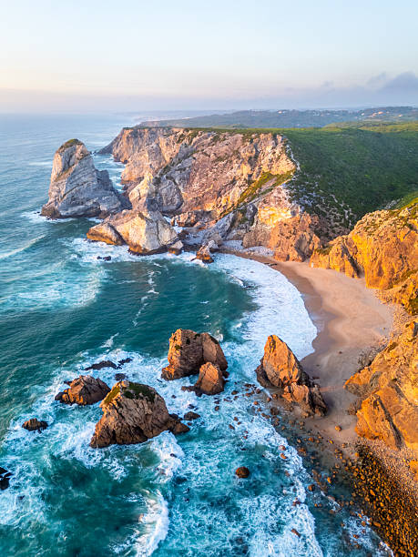 istock Ursa Beach, Cliffs and Atlantic Ocean Waves at Sunset. Portugal. Aerial View 2227896342