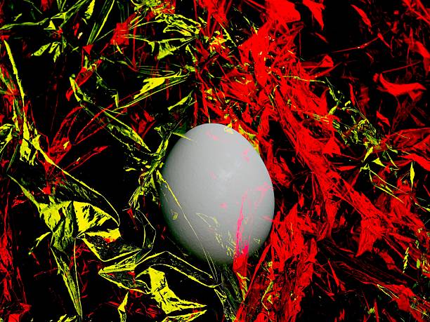Safety under pressure from outside influences concept. A natural egg surrounded by charged energized outside influences