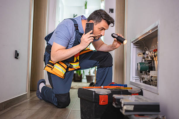 istock Maintenance worker examining pipes and making a phone call 2227906772