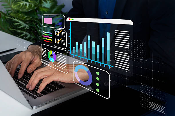 istock Businessman working on laptop open work data Business document with images and text for business communication 2227909772