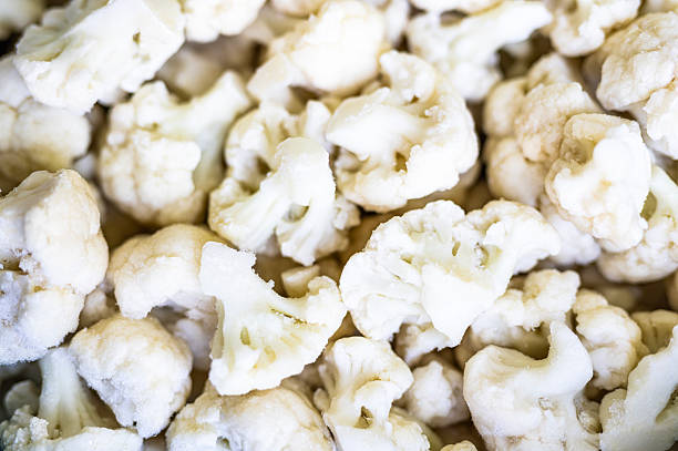 Frozen Cauliflower Florets – Close-Up Texture Background