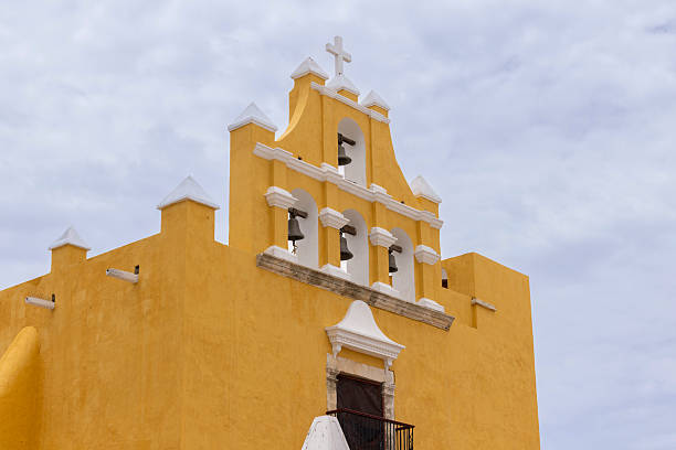 Beautiful Spanish colonial architecture and church in the city center of Campeche, Mexico.