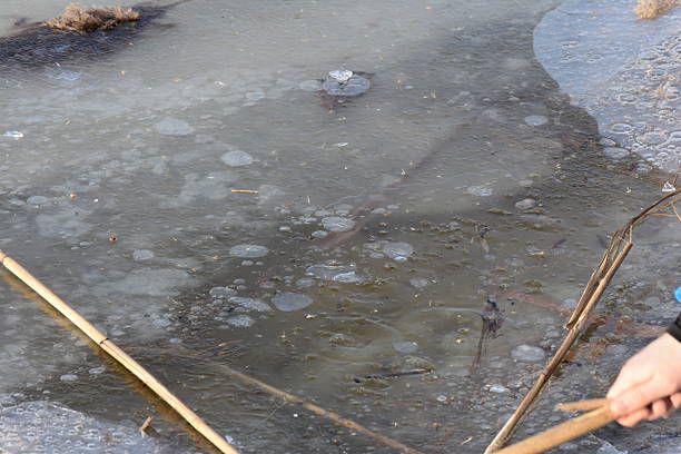 Ice on the river in the early spring close up