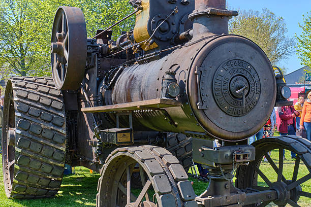 April 20, 2025 - Limmen-Netherlands: British-built Foster steam traction engine from Argentina on display during a historical agricultural and machinery event in North Holland.
