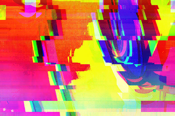 istock Abstract yellow, pink, blue glitch art with geometric shapes, digital distortion 2227934024
