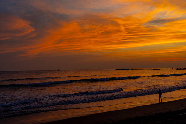 Beautiful sunset, full of the sun, amazing sunset on the Canary Island Fuerteventura, Spain.