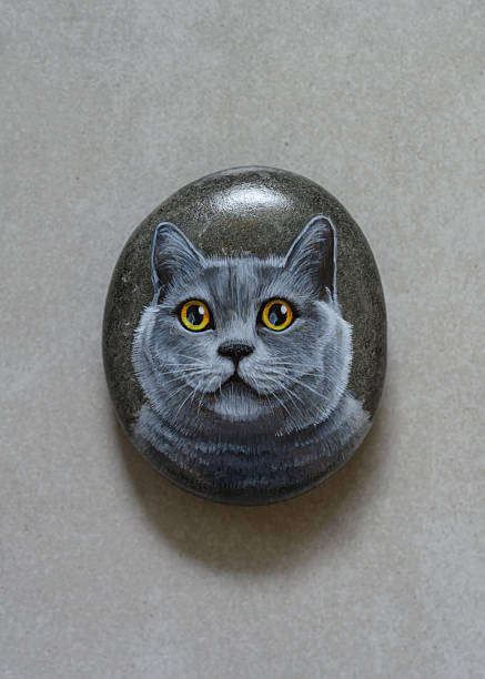 British Shorthair Cat Painted on Stone