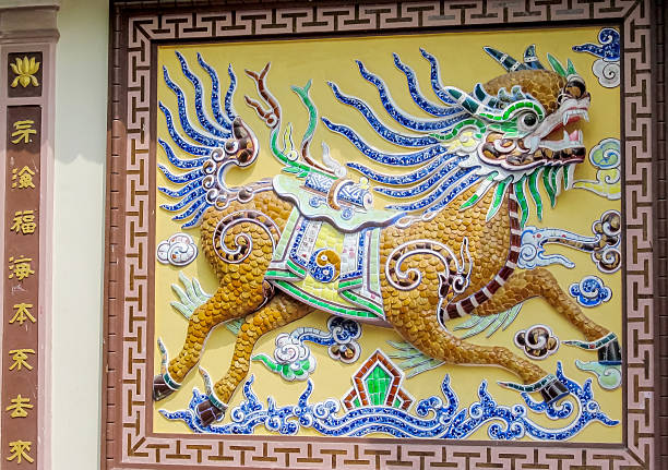 Beijing, China: Huabiao pole with mythical dragon and the sky above Tiananmen Square, erected in the Ming dynasty in the 15th century - ceremonial pillar used in traditional Chinese architecture.