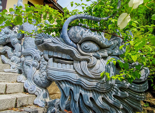 Dragon statue in Vietnam. Symbol of protection and power in Asia Dragon guard at the entrance to the temple