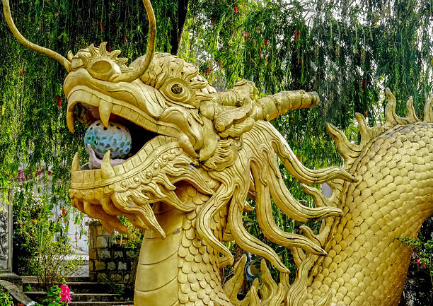 Dragon statue in Vietnam. Symbol of protection and power in Asia Dragon guard at the entrance to the temple