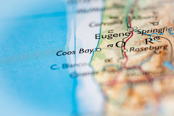 Coos Bay, United States highlighted on a world map.