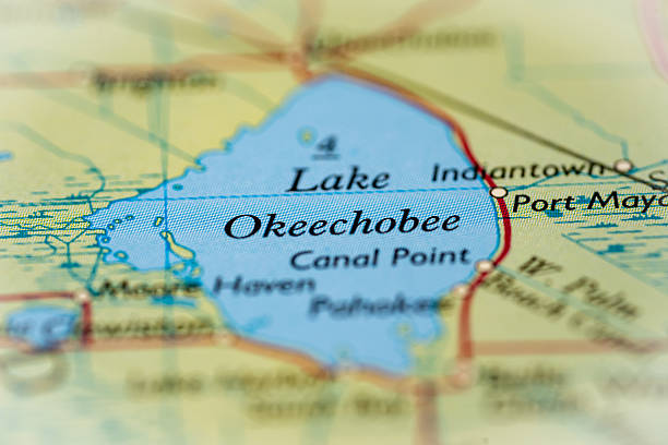 istock Lake Okeechobee, United States highlighted on a world map. 2227971417