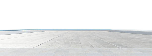 istock 3d rendering empty concrete floor with blue horizon on white background 2227975957