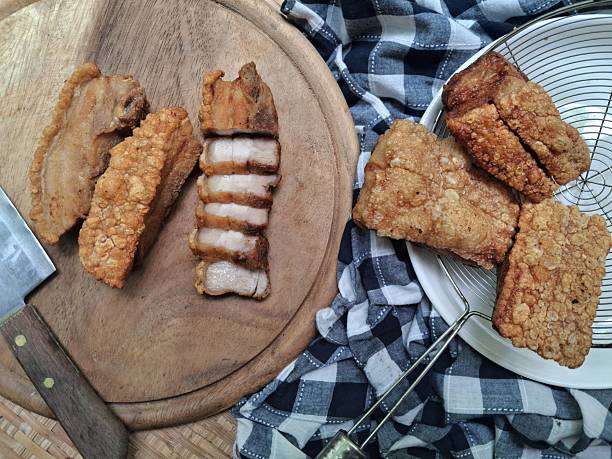 Homemade Crunchy Pork Belly on Cutting Board