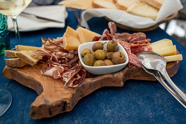 Appetizers of typical cured meats from the island of Sardinia, Italy stock photo
