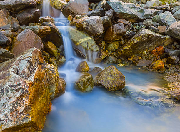 Creek flowing bellow the mountains with Hohe Leier peak at Hintereggengraben valley in Reisseck group and Ankogel group of High Tauern in Central eastern alps, Carinthia, Austria