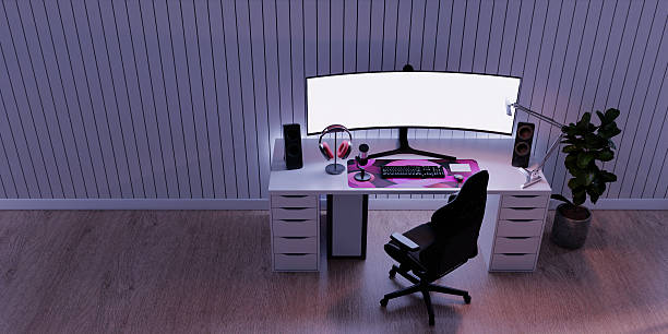 Streaming room setup with pink accents and modern design. 3D render illustration