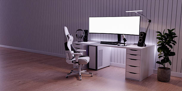 istock Modern streaming room with ergonomic setup and bright accents. 3D render illustration 2227990470