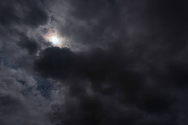 Dramatic dark storm sky background. Dark thunderstorm clouds rainny atmosphere. Meteorology danger windstorm rain clouds black disasters climate