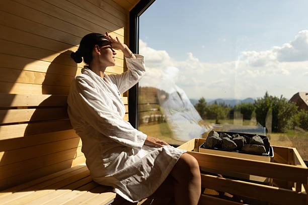 istock Woman Relaxing in Sauna 2227992232