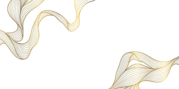 istock Vector golden line wave frame, curve premium art background. Luxury ocean banner, could backdrop, modern texture. Elegant glitter organic elements, leaves. 2227993240
