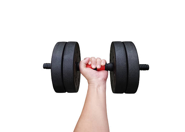istock Dumbbells in man's hands isolated on white background. 2227998623