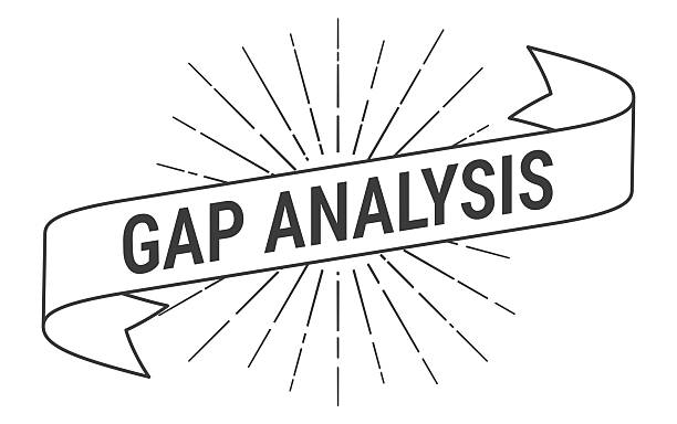 Gap Analysis. Banner, ribbon, label with a thin black outline and light rays. Trendy black and white illustration isolated on a blank background for your own design. Vector Illustration (EPS file, well layered and grouped). Easy to edit, manipulate, resize or colorize. Vector and Jpeg file of different sizes.