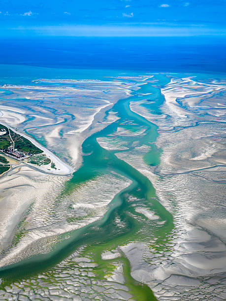 Aerial view of the Bay de Somme in France - Tidal forces shape the coast of the Atlantic