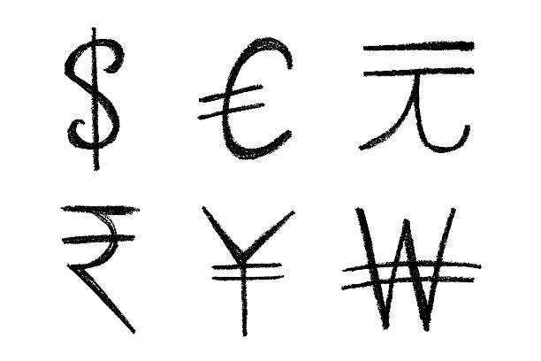 istock Hand drawn multiple currencies symbol set Dollar euro yuan yen won rupee 2228009355