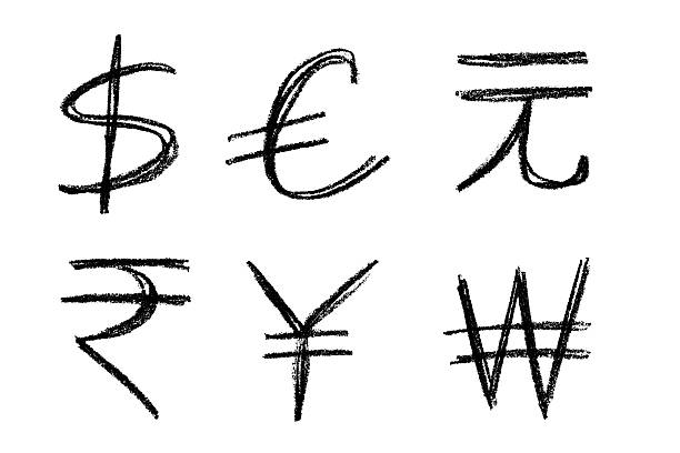 istock Hand drawn multiple currencies symbol set Dollar euro yuan yen won rupee 2228009388