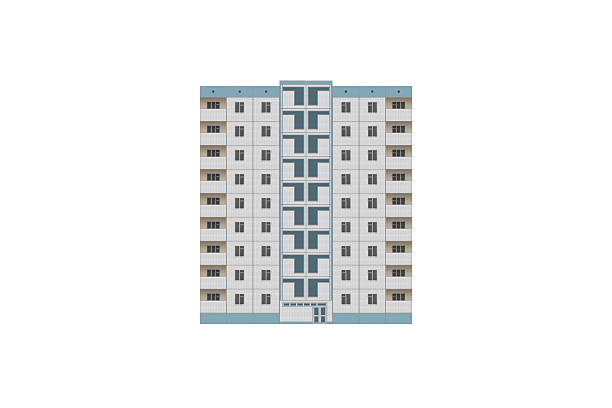 istock Nine-storey white and blue panel apartment building is isolated 2228013957