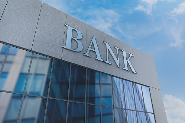 Modern Bank Building Exterior With Reflective Glass Facade