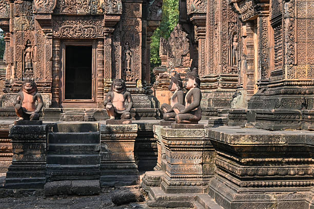 Details, sculptures and structures of the Banteay Sri temple in Cambodia