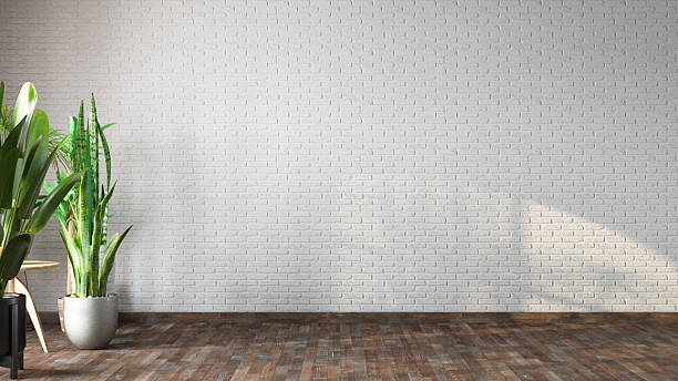 istock Minimalist Brick Wall Background with Indoor Green Plants 2228031141