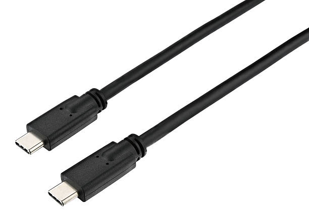 istock Black usb type c cable connector charger isolated on a white background. Full depth of field. 2228036124