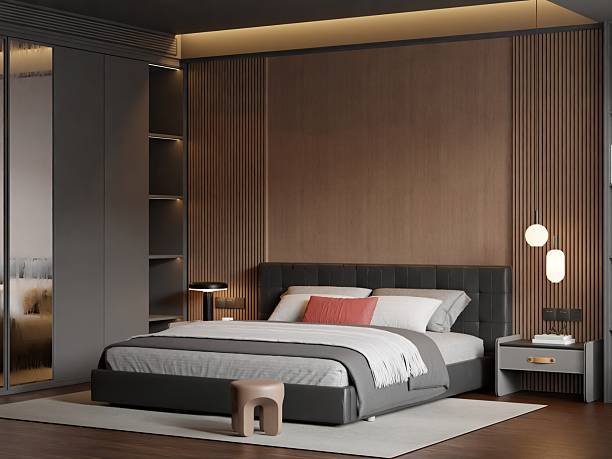 istock Modern Minimalist Bedroom Interior Poster Frame Wall Mockup 2228036373
