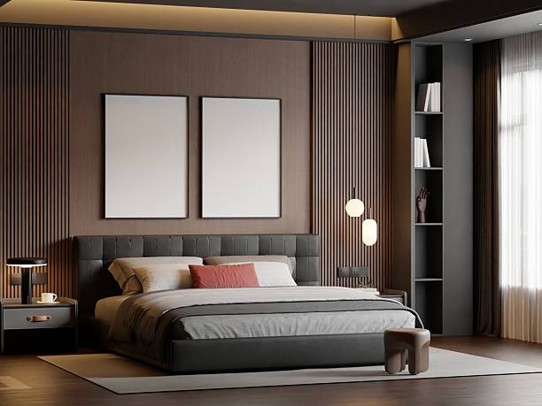 istock Modern Minimalist Bedroom Interior Poster Frame Wall Mockup 2228036375