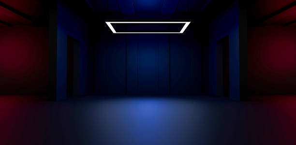 istock Futuristic building with Neon Red Lighting in Dark Sci-Fi Interior. 3D Illustration 2228037055
