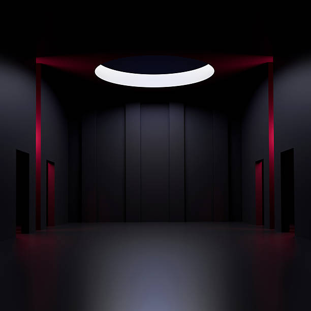 istock Futuristic building with Neon Red Lighting in Dark Sci-Fi Interior. 3D Illustration 2228037061