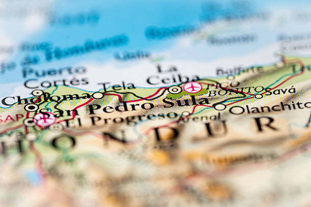 San Pedro Sula, Honduras highlighted on a world map.