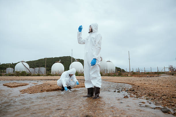 istock Two men in protective gear collect water samples from forest stream. Environmental scientists perform water quality testing, monitoring fresh water. Researchers conduct wetland studies. 2228045702