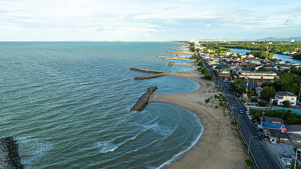 istock Aerial view white sand beach blue sky with cloud morning sunrise 2228047157