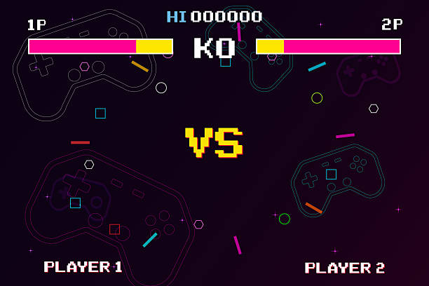 istock Versus Screen retro game on glitch background of analog tv. 2228048593