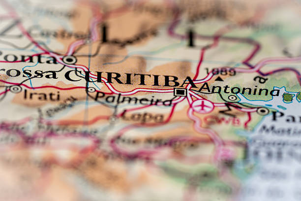 Curitiba, Brazil highlighted on a world map.