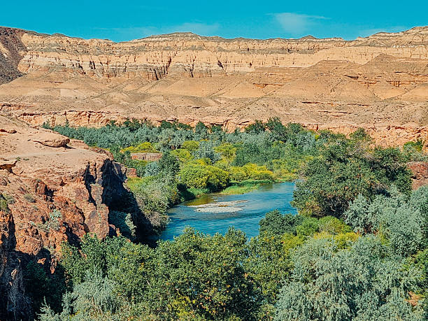 istock Mountain river flowing through canyon with green banks 2228049840