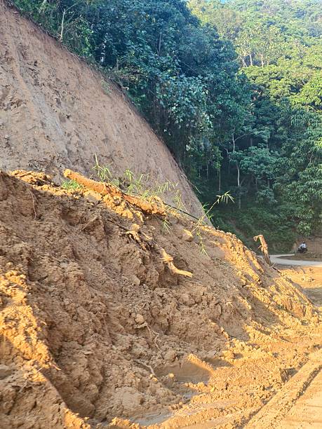 istock Landslide disaster that blocked the highway 2228051967
