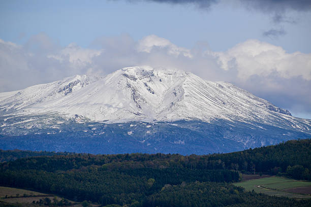 Snow-capped peak and autumn woodland Daisetsuzan