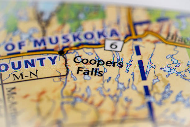 istock Coopers Falls, Ontario, Canada highlighted on a world map. 2228053615